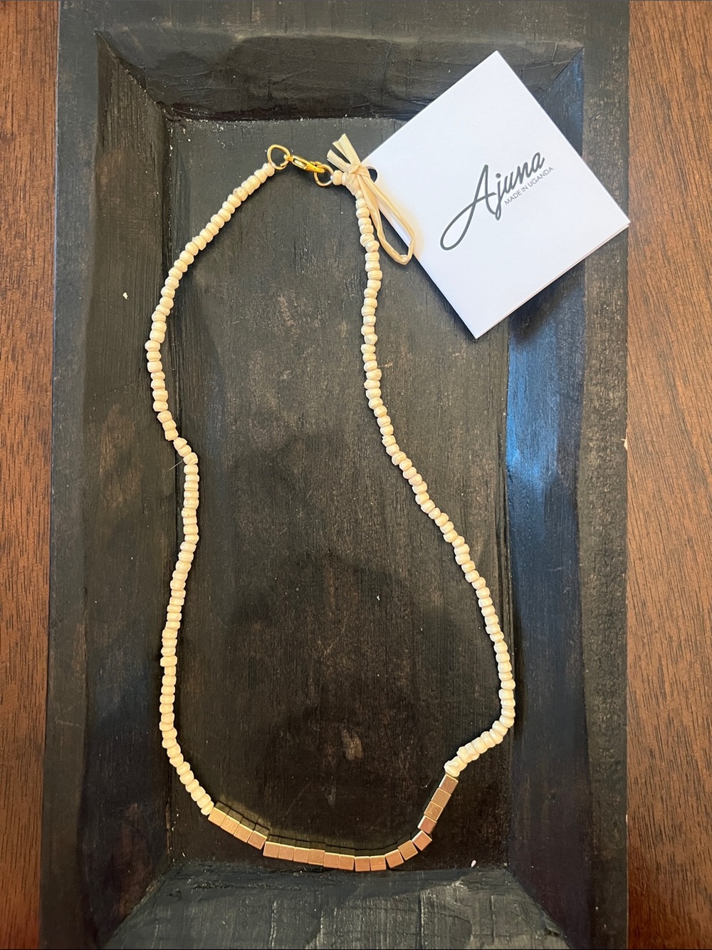 Cream paper Beaded Necklace with Gold Accent